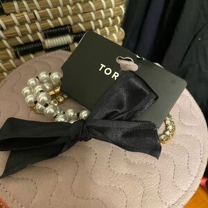 Torrid Gold and Pearl Bracelet Set with Black Bow necklace